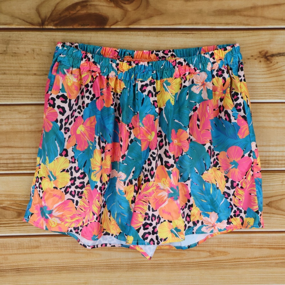 Ashley Stewart Shorts Womens Sz 18/20 Colorful Floral Elastic Waist Pockets NWT